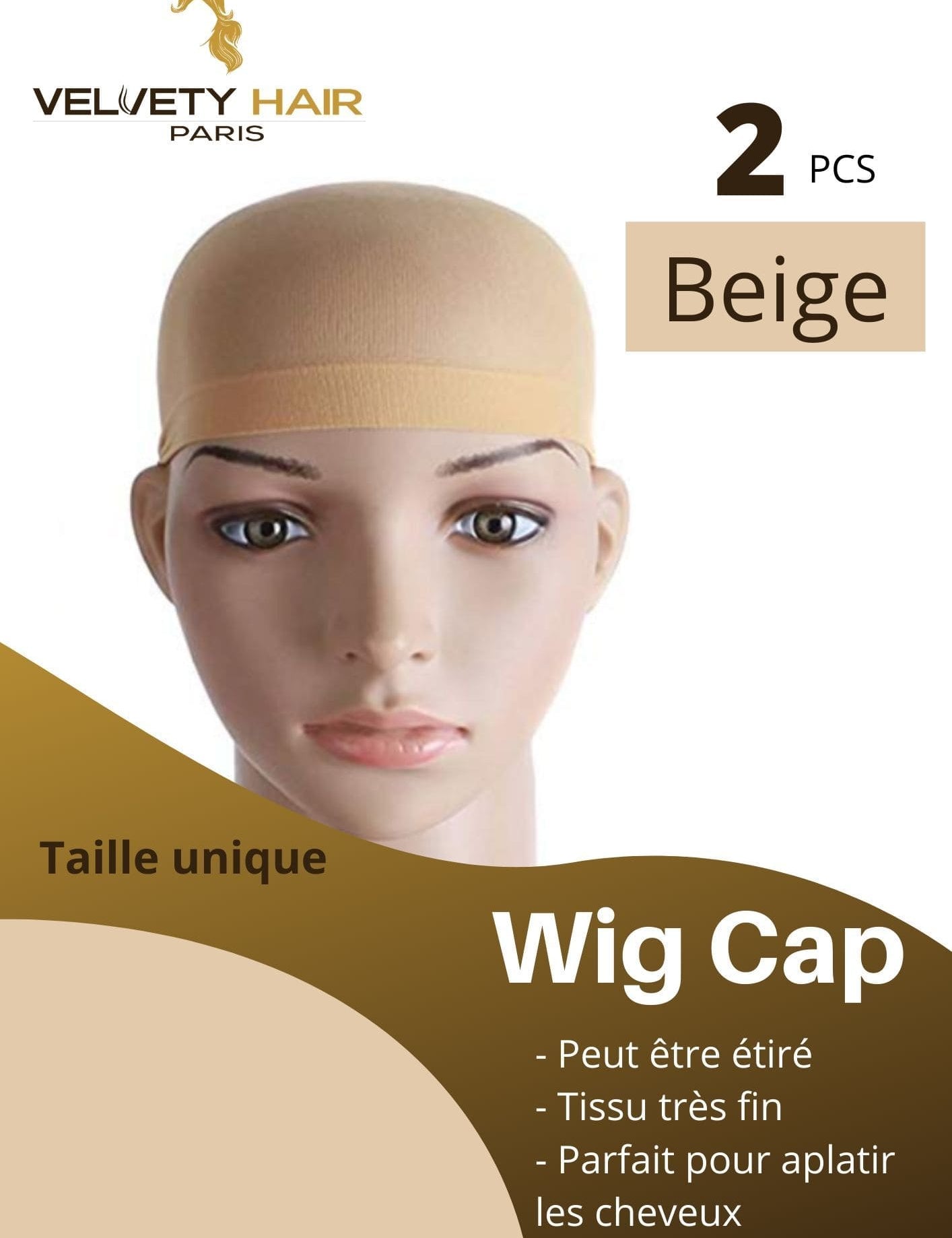 2 Bonnets couleur Beige pour perruque - VELVETY PARIS