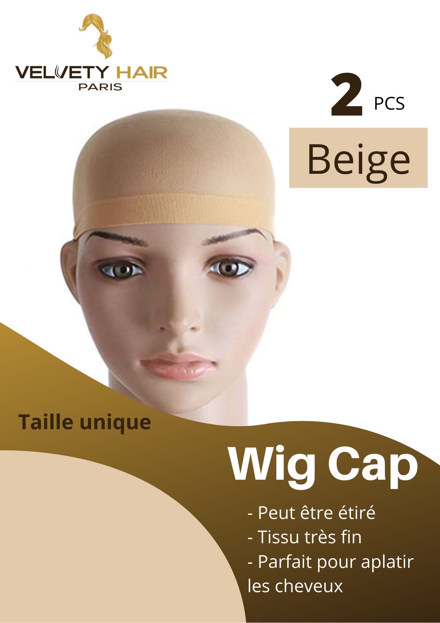 2 Bonnets couleur Beige pour perruque - VELVETY PARIS