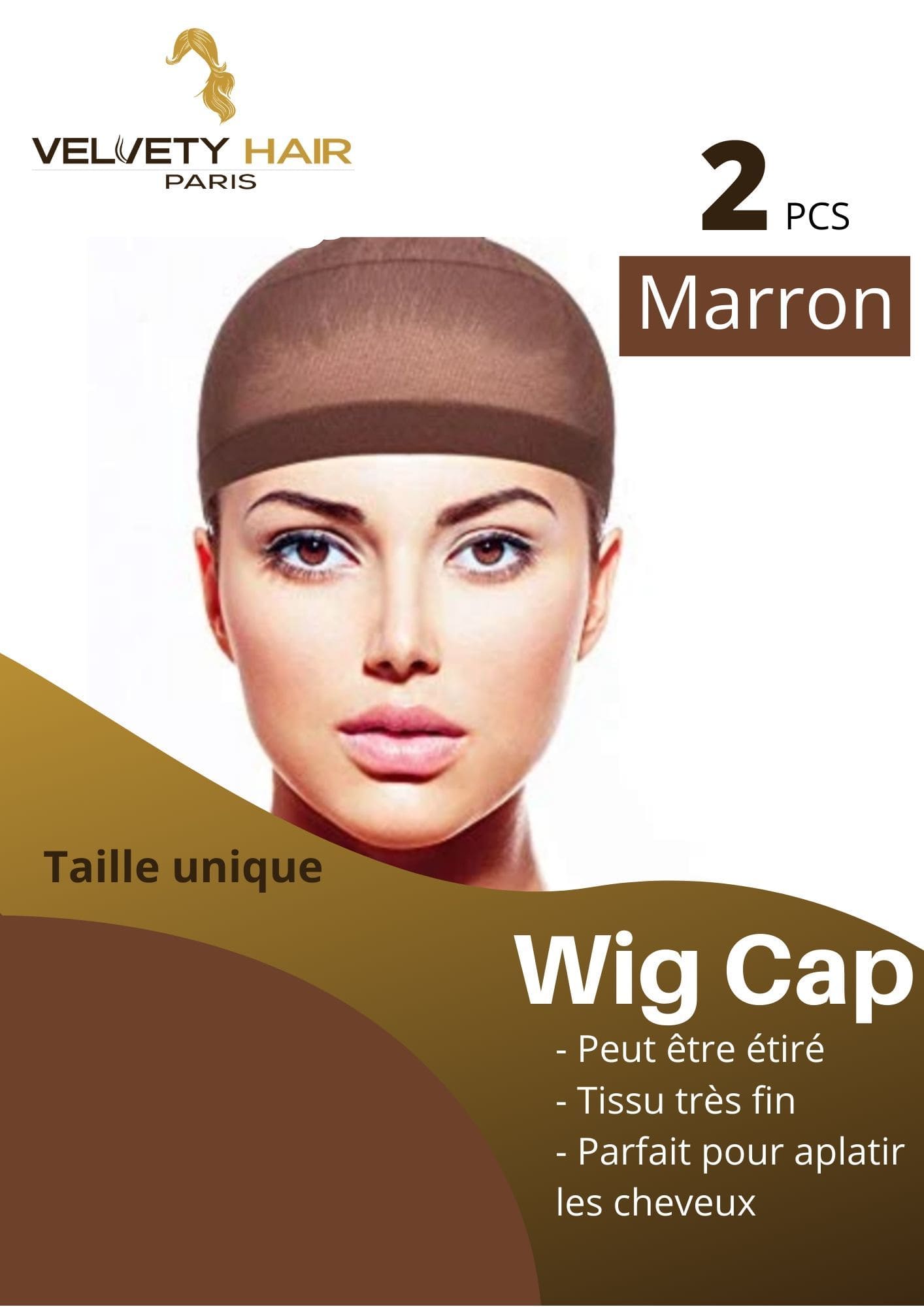 2 Bonnets couleur Marron pour perruque - VELVETY PARIS