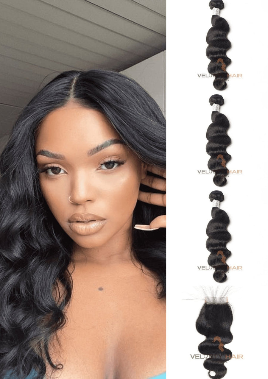 3 tissages Brésiliens Loose Wave avec closure - VELVETY PARIS